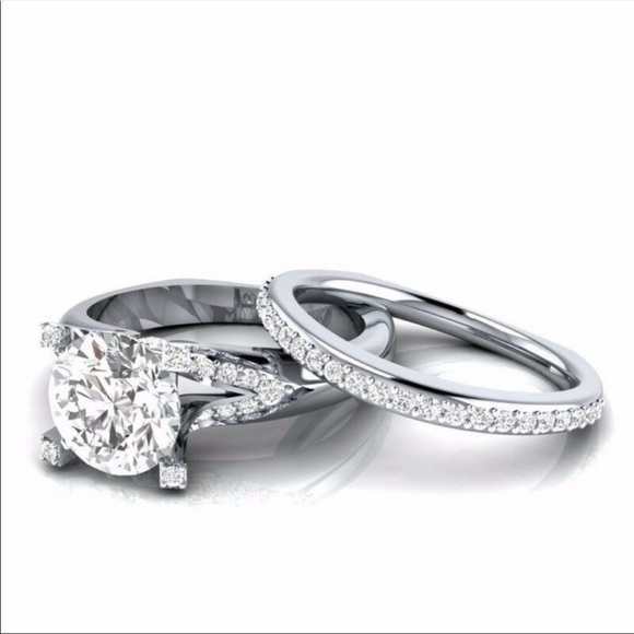 New 2pc Set 925  Silver Sapphire Ring - Picture 2 of 6